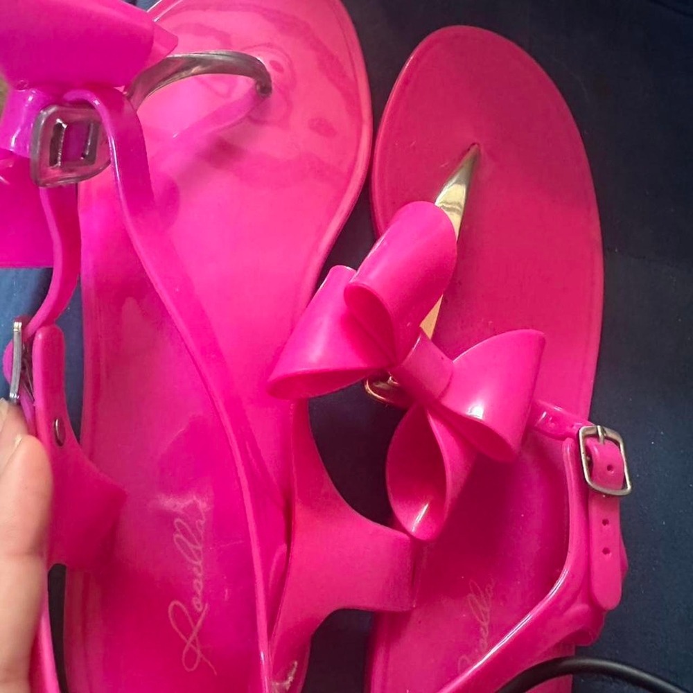 Girls Hot Pink Bow Jelly Sandals Slip On Summer Beach Shoes Size 11/12